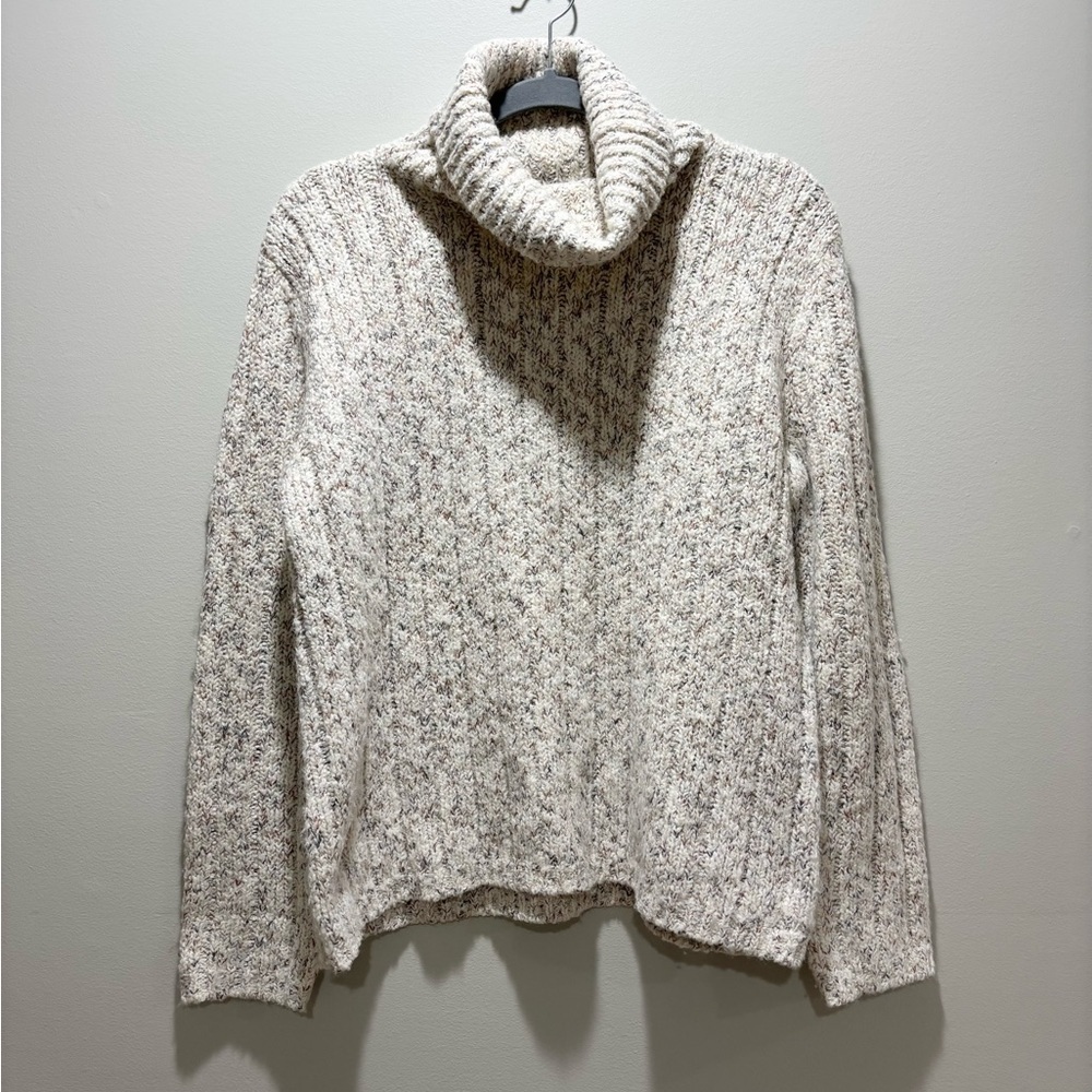CHICOS • Women’s Cream Marled Multi Color Speckle Turtleneck Sweater Cozy Size S